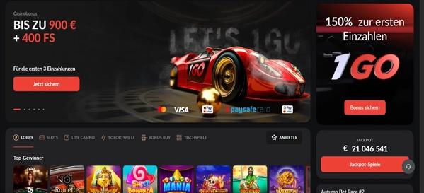 1GO Casino desktop screenshot 1
